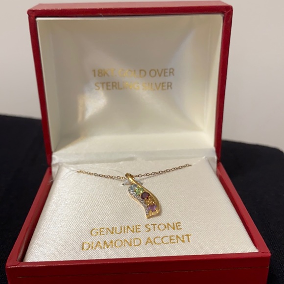 ✨ 18K Gold Over Sterling Silver Necklace with Genuine Stone & Diamond Accent - Picture 2 of 5